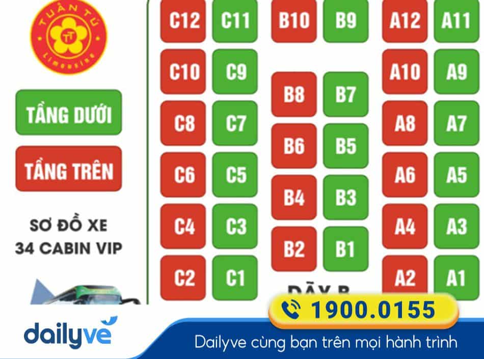 Sơ đồ phân bổ dòng xe giường nằm Limousine 34 chỗ